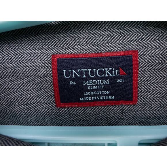 UNTUCKit Shirt Mens Medium Slim Fit Gray Herringbone Flannel Long Sleeve Preppy - Picture 2 of 10